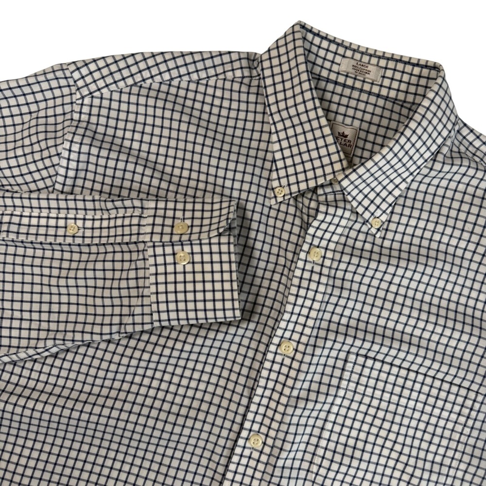 Peter‎ Millar Nanoluxe Shirt Men Large Blue White Tattersall Check Button Down